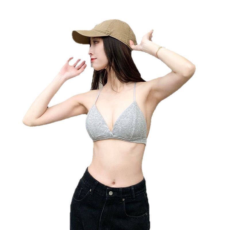 法式三角杯内衣女超薄款性感T字美背细肩带大胸显小文胸罩