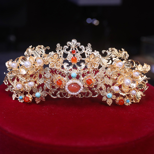 明制汉服发冠和服头饰发钗套装超仙百搭红色金色配饰华丽步摇凤来