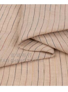 纯亚麻WPN色织条纹水亚洗麻条纹纹洗面料复古条亚麻衬衫休闲面砂
