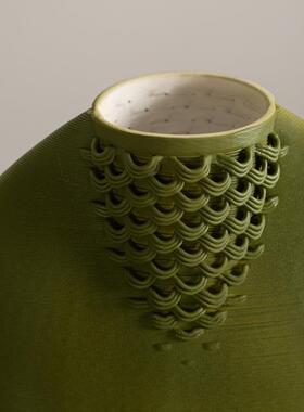 艺子瓶代轻奢家居装饰品客厅插花日式绿色现3打印陶贝瓷花瓶CJF-2