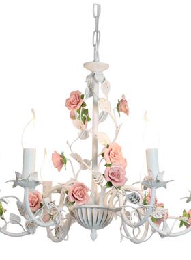 客厅奶田油浪漫客瑰吊灯简约园主卧室温馨厅灯复古田园玫风陶378