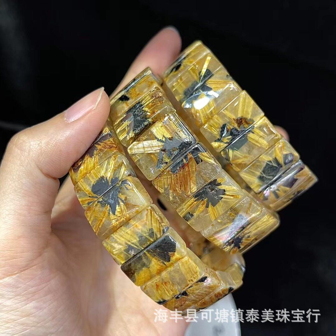天然金发晶手排巴西钛金花时尚手牌女款复古雅典钛金工厂