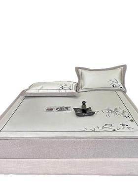 夏季卡通国BX250409风冰丝凉席三件床笠平席款套绣刺猫可爱熊可水