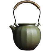 窑变山岩单石釉CH菱形提梁茶壶复古中式 禅意火功夫青茶道粗陶泡茶