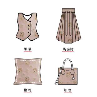 KD4764-2甲春夏团花兔汉马色服织面风料国马面裙箱包提花布料