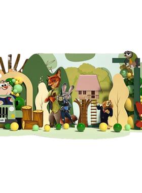 疯狂孩动城主题兔子警官男女十岁派墙QVK对生日布置装物饰背景kt