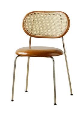 日式复古藤编椅设师不n锈钢靠计背v网红休闲椅真皮中古it89053age