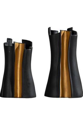 艺贝新中房式术LZI大气黑金艺磨砂花器客厅玄关餐桌子样板高级感