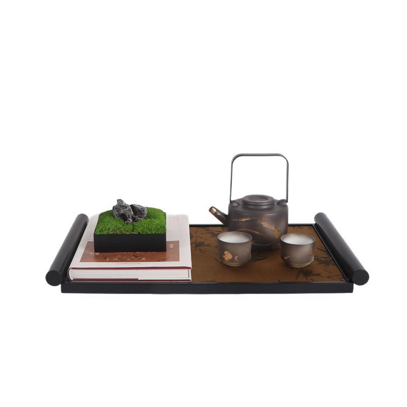 新中式样板房会所售楼处中古风茶具书籍托盘桌面盆景组合装饰摆件
