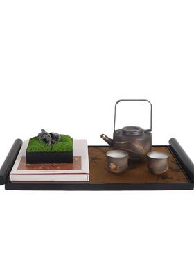 新中式样板房会所售楼处中古风茶具书籍托盘桌面盆景组合装饰摆件