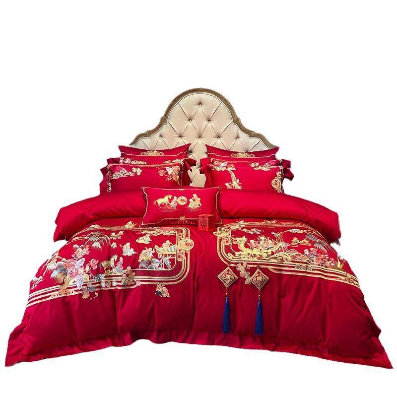 喜狐家纺结H111方婚床用品百九子刺绣女备婚嫁妆童子早生贵子被上,床上用品,婚庆床品套件,淘宝优惠券,粉丝福利购,淘宝优惠卷