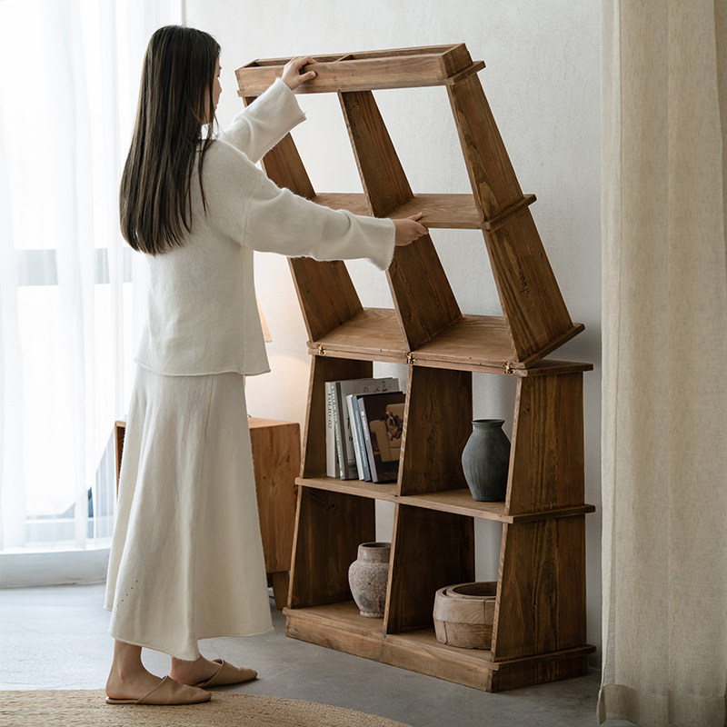润家家居侘寂风全实木陈列柜落地可折叠多层置物架复古展示书架子,住宅家具,家用陈列柜,淘宝优惠券,粉丝福利购,淘宝优惠卷