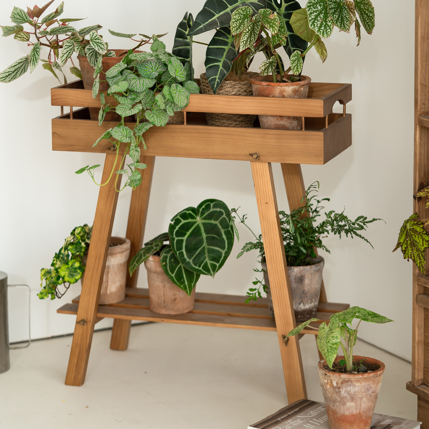 润家家居室内花架实木花几绿植架多层阳台花盆架置物架沙发边几