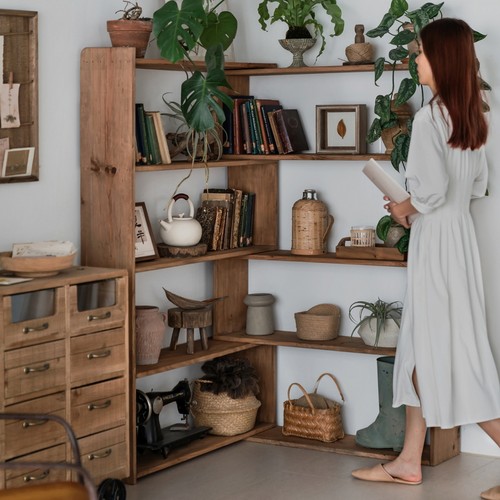 润家家居实木架可伸缩书架置物架