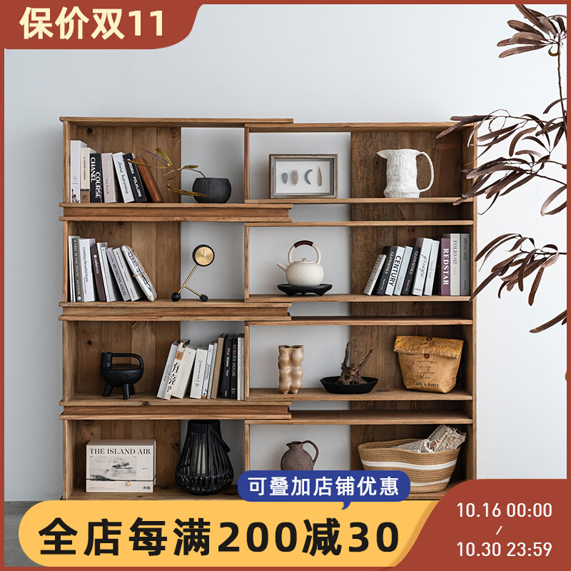 润家家居美置复古实木可家节书架伸缩展示层架调用多层式物架子