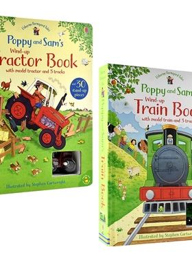 Usborne Poppy and Sam's Wind Up Tractor Train Book Telling Time发条拖拉机 蒸汽火车 轨道玩具书 时间认知 亲子互动 英文原版