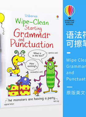 Usborne 原版英文 Wipe Clean Grammar and Punctuation 尤斯伯恩图书语法和符号 送笔可擦 儿童英语早教学习练习书3-5岁