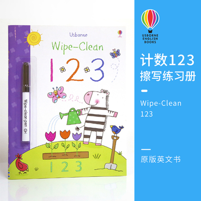 Usborne 原版英文 Wipe-Clean 123 学习123尤斯伯恩图书可擦书附可擦笔写字平装2-7岁自主学习反复擦写数字英文绘本