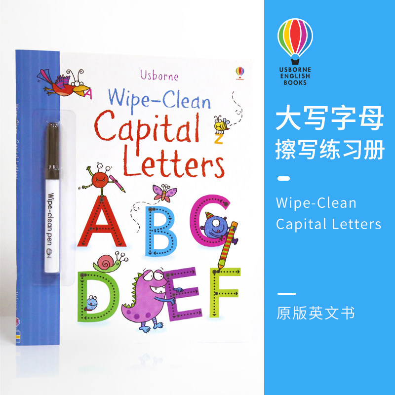 Usborne Wipe-clean capital letters 尤斯伯恩 大写字母 可擦书 附可擦笔 写字平装 2-7岁 自主学习 反复擦写字母 英文原版进口