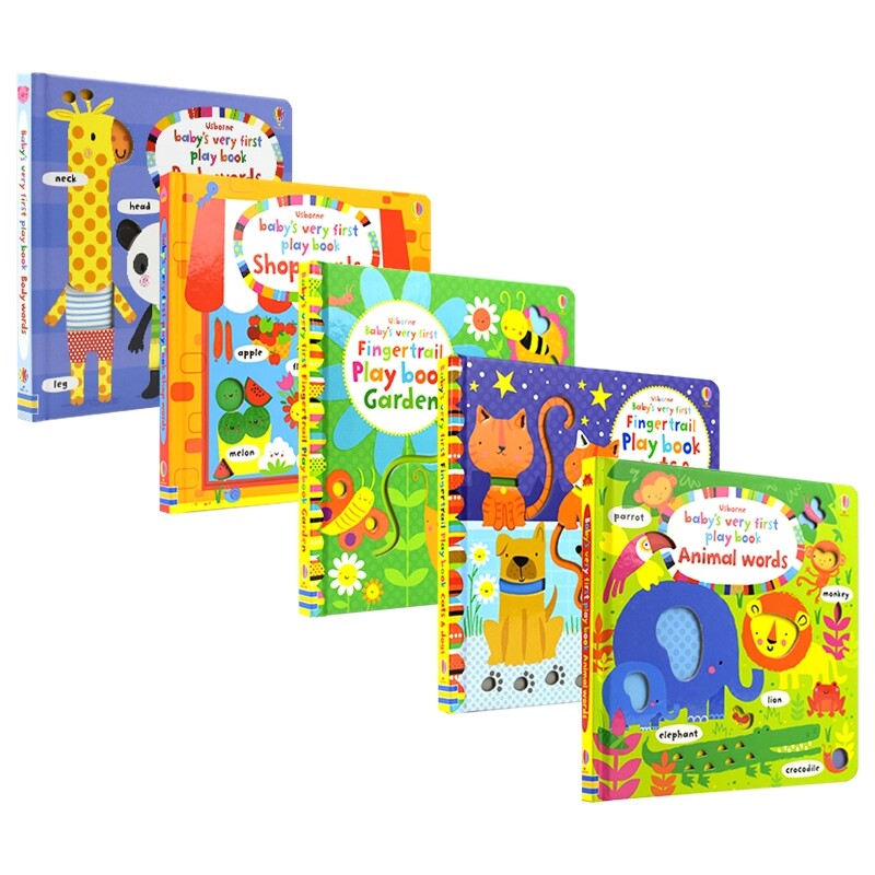 Usborne 原版英文 Baby's Very First 单词启蒙系列 尤斯伯恩启蒙触摸感知书 纸板书洞洞书 商店 花园 动物 身体 农场 猫和狗词汇