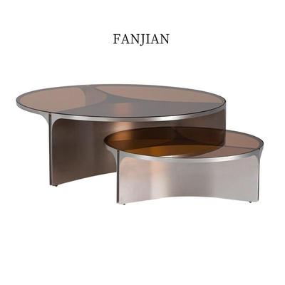 轻奢钢化玻璃圆形茶几组合