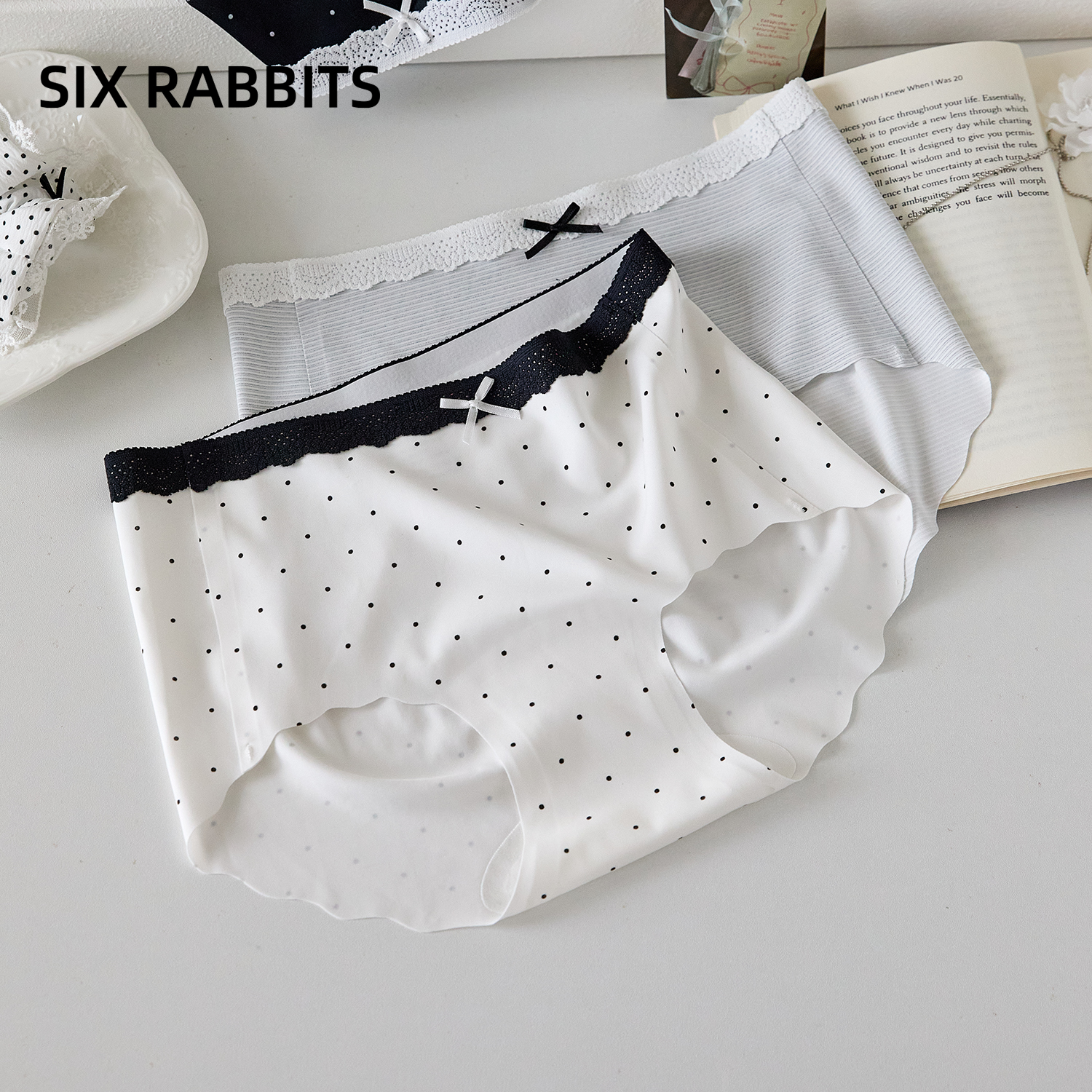 六只兔子10A抑菌甜美波点内裤女