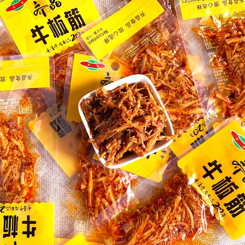 齐晶牛板筋香辣牛筋丝条即食牛筋牛肉干解馋休闲麻辣零食品小吃