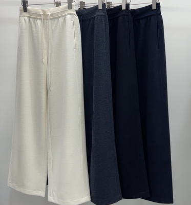 山羊绒羊毛休闲裤欧货25秋冬新款 时尚显瘦松紧腰抽绳直筒裤女潮