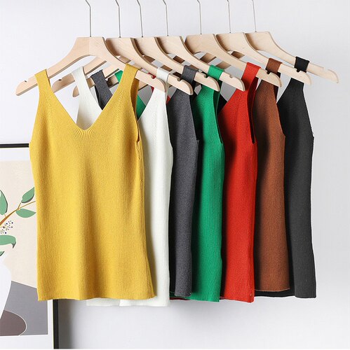 前后两穿！春夏刚需！法式大方领/V领显瘦短款纯色打底针织背心女
