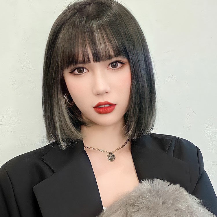 假发女短发挂耳染锁骨发仿真人发丝甜酷少女全头套式明星同款发型