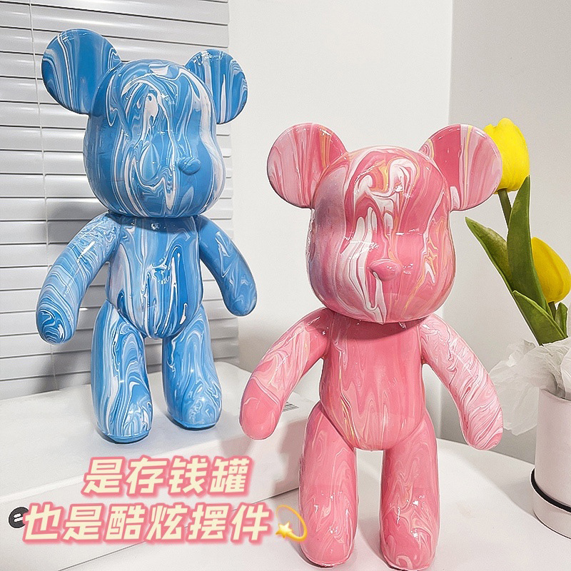 潮流手办自制手工流体画暴力熊diy创意网红摆件白胚小熊装饰品