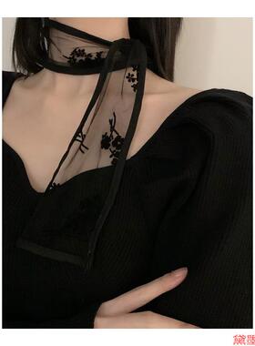 饰品法式黑色蕾丝丝巾发带浪漫少女头饰马尾扎发韩版超仙超美