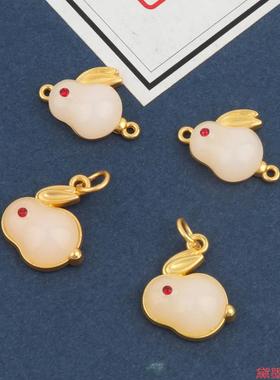 百搭新款样玉兔子配件镶嵌防配饰品生肖兔耳饰滴溜双孔仿经典