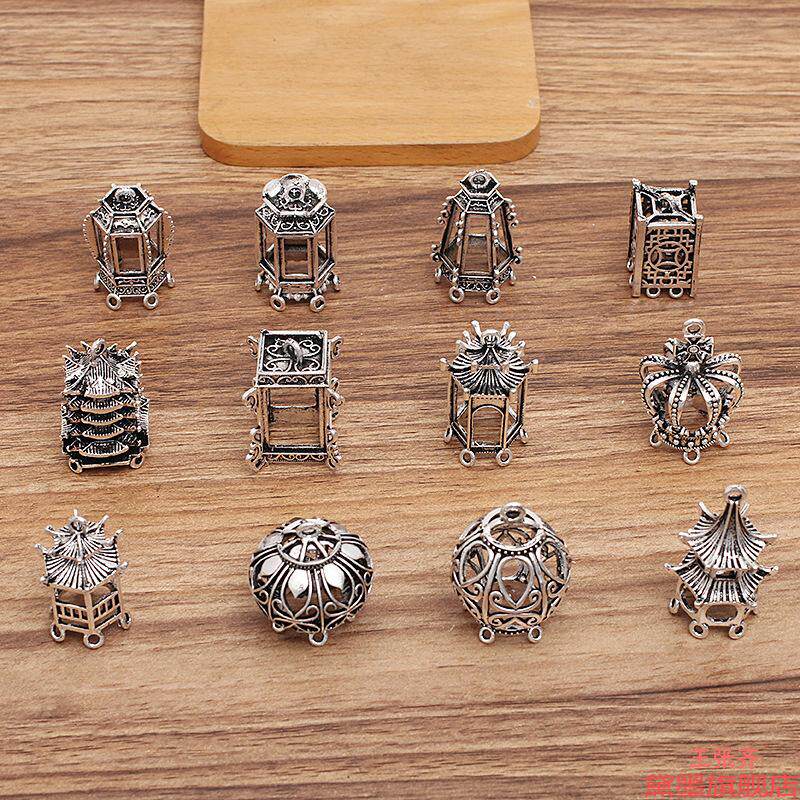 高圆球发簪配件diy合金步摇小凉亭中式古风吊坠配件汉服古装高