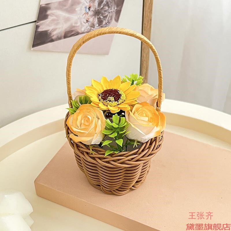 迷你花篮芒小花DIY礼物藤编织装饰篮筐花艺插花仿藤沙龙蓝阳台图片