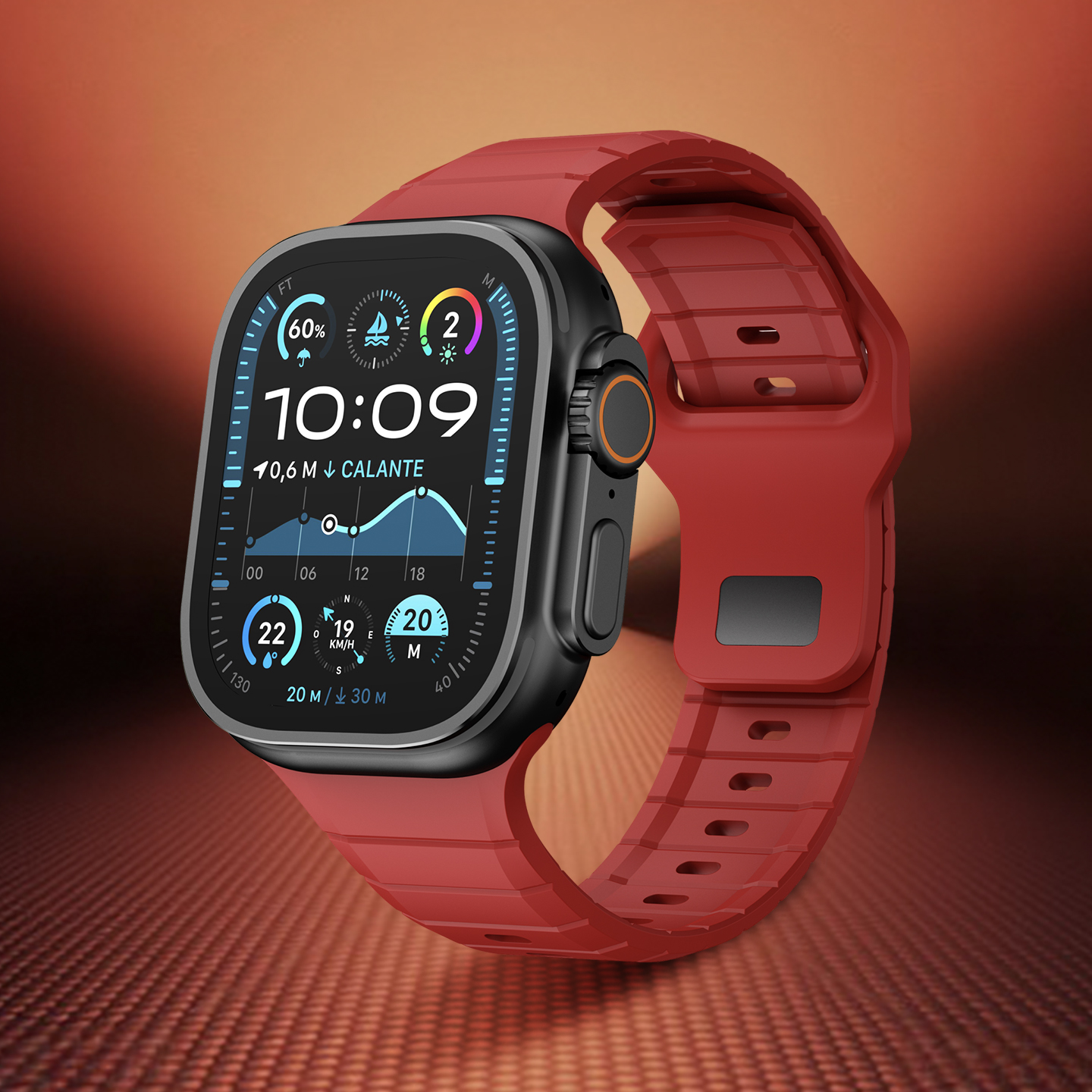 适用苹果ultra2手表带Applewatchultra新款氟橡胶ultra钛空版表带s10智能手表s8男款商务s7代透气s6替换s5链