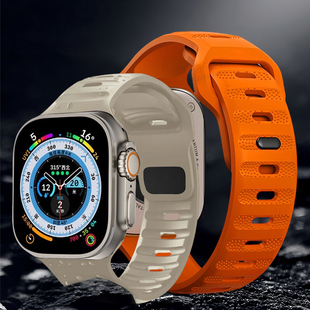 适用苹果iwatch9表带Apple Watch8代Ultra2智能S7手表运动氟橡胶硅胶防水38/40/41/42/44/45/49mm男女款腕带