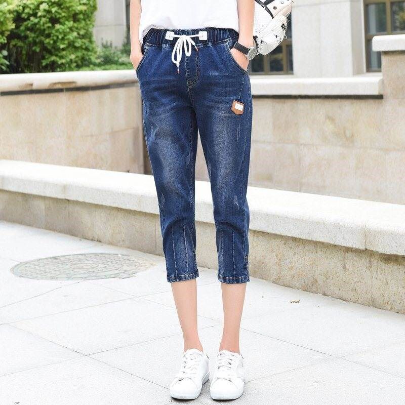 松紧腰加肥加大码胖牛仔中女式夏秋薄七分裤长裤z夏季中裤薄款牛|ruв категории Женская одежда, джинсы - от Buy2taobao.com для оказания профессиональной услуги покупки агента Taobao
