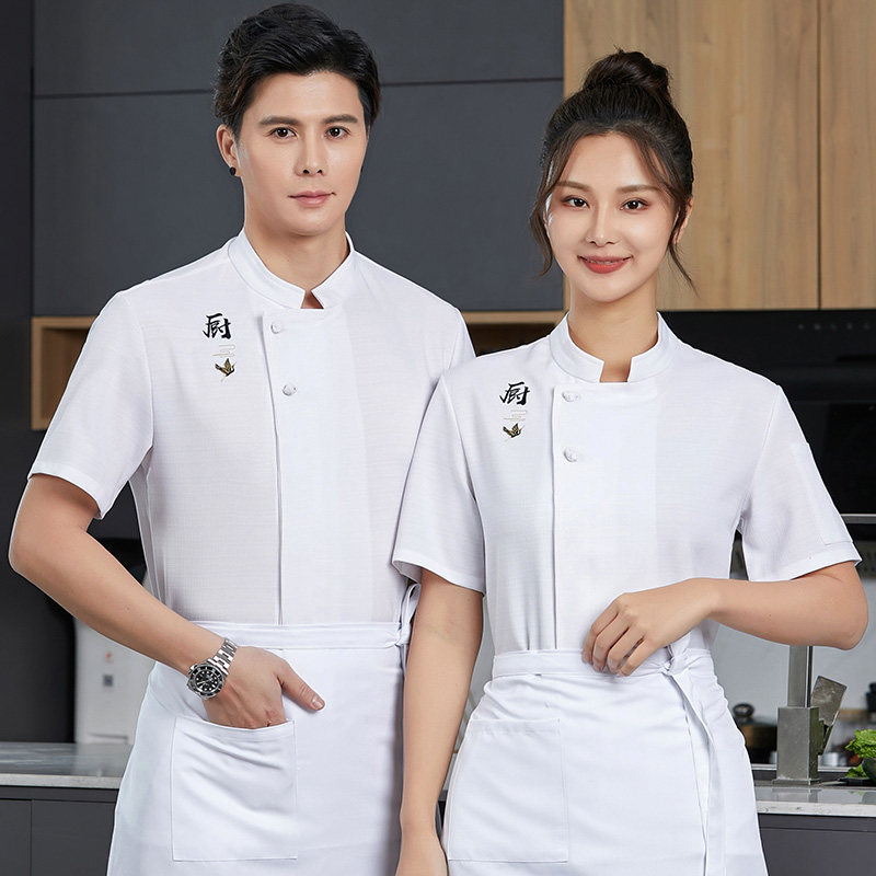 高档厨师服亚麻短袖餐饮酒楼夏季