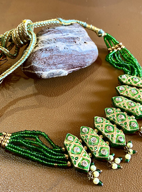 国内现货印度传统民俗手工串米珠低温彩陶土锁骨链不包邮贝叶工坊