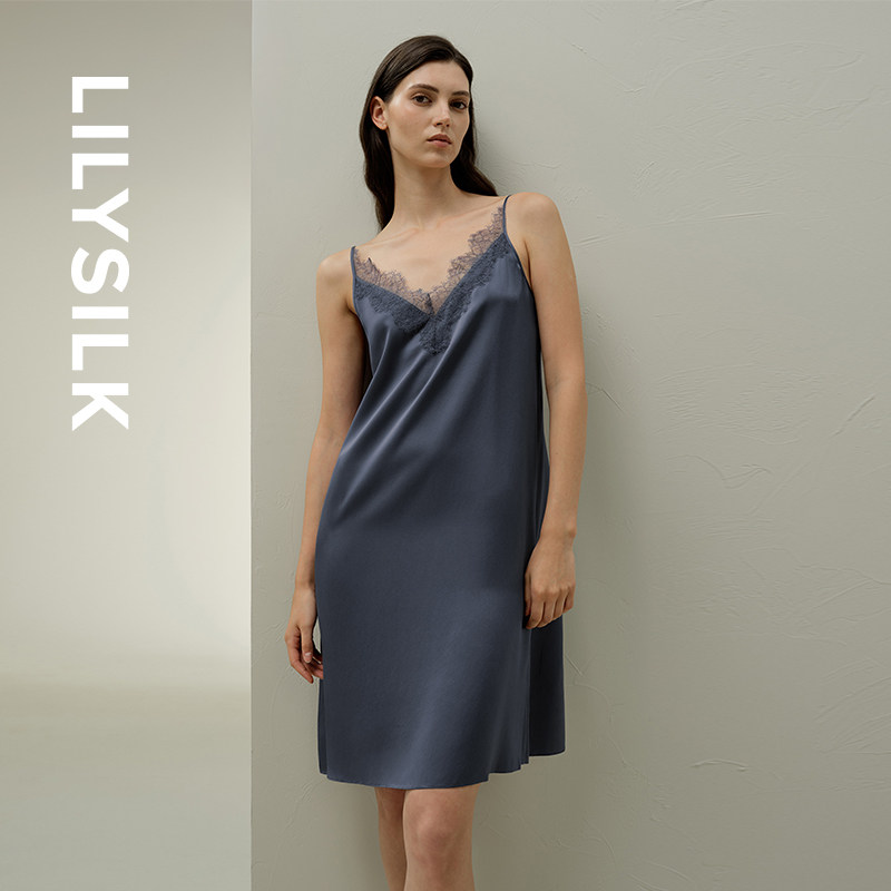 可机洗真丝睡裙莉莉秀客春夏蕾丝吊带裙性感舒适可调肩带LILYSILK