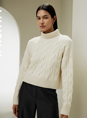 LILYSILK莉莉秀客100%康赛妮羊绒绞花高领宽松氛围感毛衣针织衫