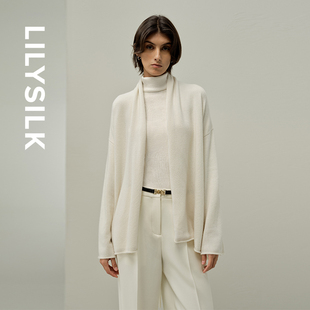 莉莉秀客LILYSILK秋冬羊绒纯色时尚保暖慵懒风腰部系带开衫毛衣