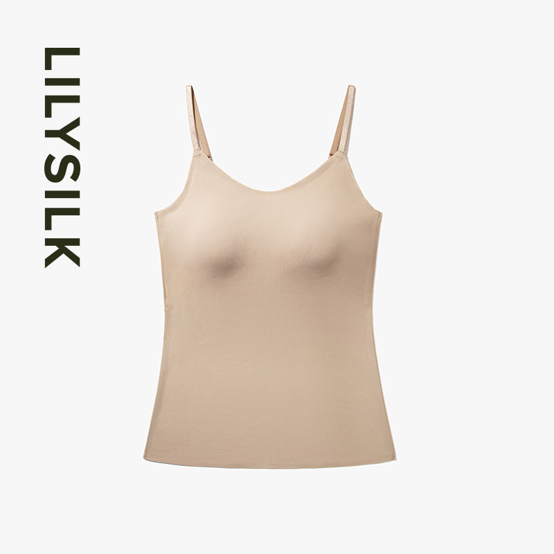 LILYSILK莉莉秀客带胸垫真丝背心女无痕文胸无尺码内衣