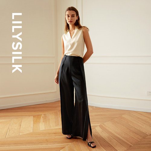 LILYSILK莉莉秀客真丝阔腿长裤女