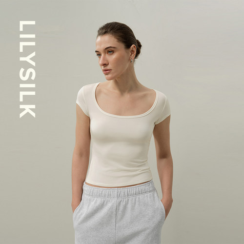 圆弧领T恤莉莉秀客夏季新款女士短袖上衣舒适修身百搭款LILYSILK