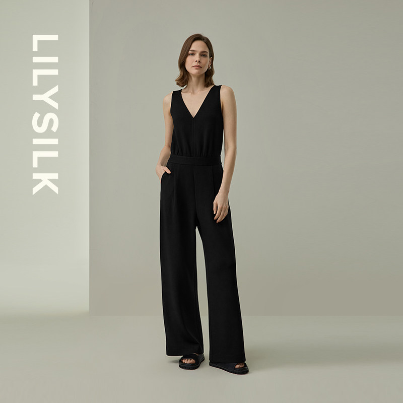 深V无袖连体长裤莉莉秀客SILKAIRY™云感真丝混纺宽松直筒连体裤