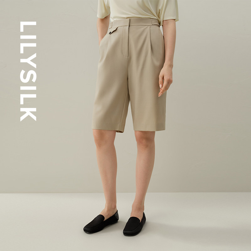 可机洗丝毛五分裤莉莉秀客新款裤装时尚女士羊毛混纺下装LILYSILK