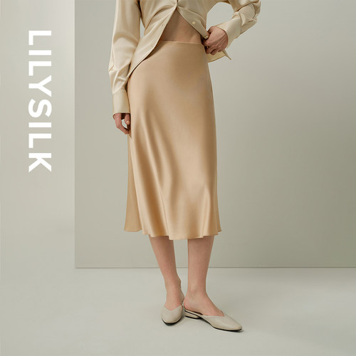 【可机洗】桑蚕丝半身裙莉莉秀客宽松优雅斜裁女士半裙LILYSILK