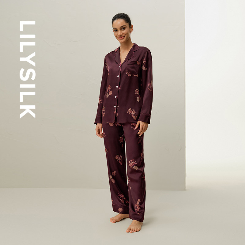 【星座系列】巨蟹座专属莉莉秀客LILYSILK桑蚕丝印花长袖睡衣套装